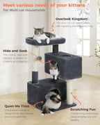 32" Cat Tree Tower for Indoor Cats - 2 Cozy Condos, Multi-Level Cat Scratching Posts with Sisal, Soft Padded Perch, 2 Dangling Toys, Dark Grey