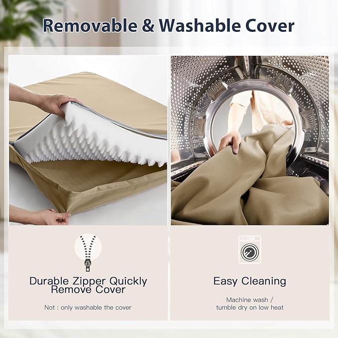 BFPETHOME Outdoor Dog Beds for Large Dogs, Waterproof Dog Bed for Medium, Large, Extra Large Dogs, Orthopedic Pet Bed with Removable Washable Cover, Egg Crate Foam Pet Bed Mat. (42 x 30in, Beige)