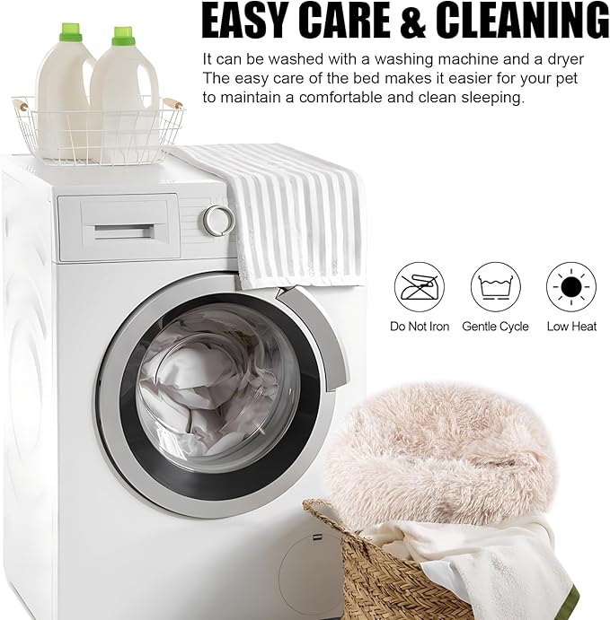 Calming Dog Beds & Cat Cave Bed with Hooded Cover,Washable Round Beds for Small Medium Pets,Anti-Slip Faux Fur Fluffy Coved Bed,Comfortable Warming Pet Bed(16 * 16inch,Beige)