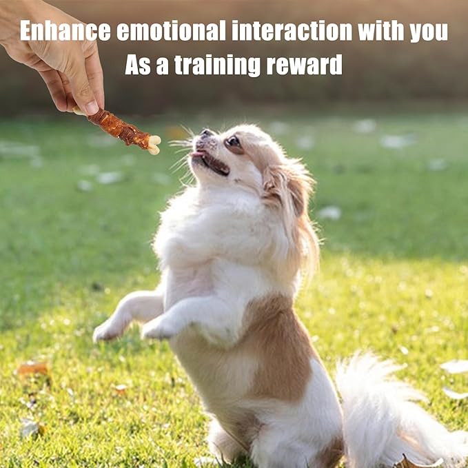 MON2SUN Double Flavor Dog Treats, 4 Inch Chicken and Duck Wrapped Calcium Bones, Rawhide Free Chews for Small Dogs, Teeth Cleaning Bones, 21.16oz (30 Count-Pack of 1)