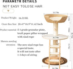 Natural Wood Modern Cat Tree with Top Cats Bed, Unique Cute Cats Furniture Activity Centre with Sisal Rope Scratching Posts, Cats Tower Condo with Interactive Cat Toy Tree