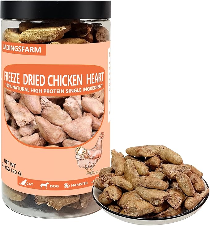 Freeze Dried Chicken Heart Pet Treats 5.3 oz, Freeze Dried Raw Single Ingredient Dog Treats, Training Treats, Meal Toppers for Dogs Cats, High Protein, Grain Free, Gluten Free