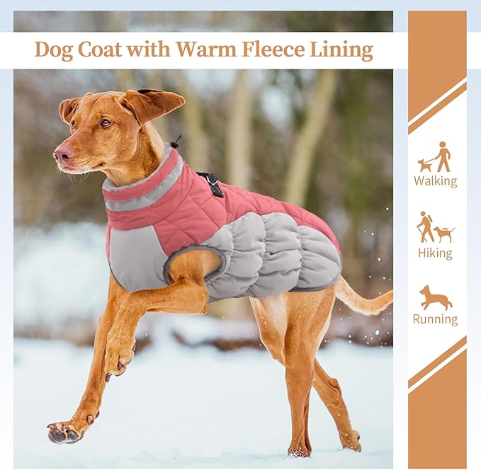 Dog Jackets for Medium Dogs,Medium Dog Coat,Warm Pet Winter Coat Zip Up Back,Waterproof Dogs Jacket with D-Ring,Pet Cold Weather Coats with Fleece Lined, Snowsuit Pug Boston Terrier,Pink,M