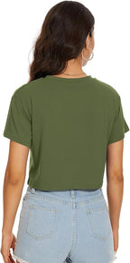 Womens Summer Crop Tops Short Sleeve Round Neck T-Shirts Loose Fit Casual Blouse