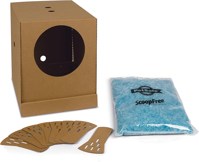 PetSafe Disposable Litter Box with Litter - Collapsible No-Mess Box with Reliable Leak-Proof Protection & Superior Odor Control - Includes 4.3 lb Bag Crystal Pebbles & 8 Disposable Scoops