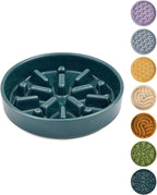 Ceramic Maze Dog Slow Feeder with Non-Slip Silicone Rim – Heavy-Duty Stoneware Bowl with Puzzle Pattern for Bloating & Obesity Prevention (Blue-S)