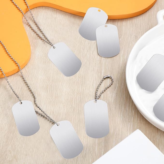 20 Pieces Military Dog Tags Set Including 10 Stainless Steel Army Blank Dog Tags 10 Steel Chains Personalized Pet Oval Pendant Necklaces for Stamping Engraving DIY Halloween Craft(Silver)
