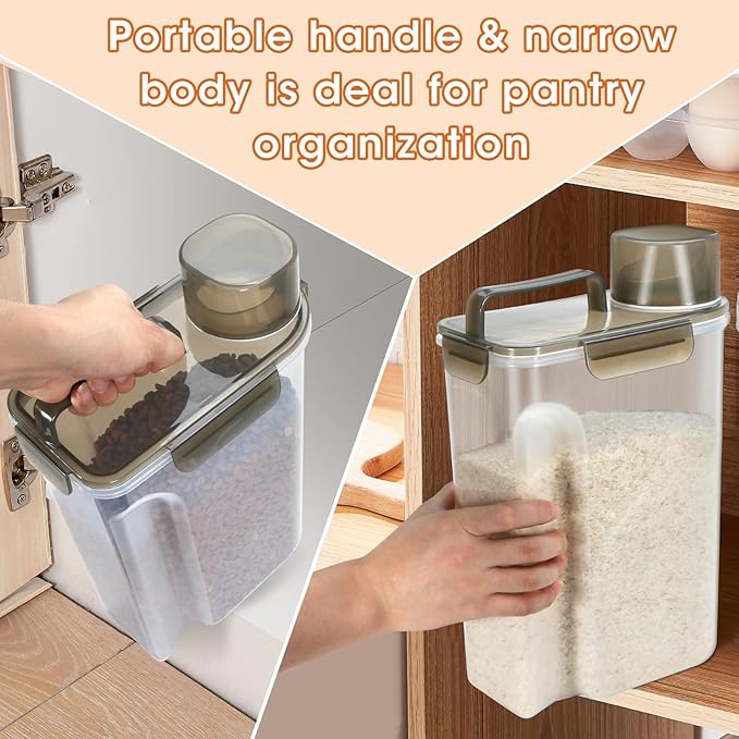 Rice Storage Container 10 Lbs, Airtight Food Dispenser with Large Spout and Cup for Rice, Cereal, Flour, Oatmeal, Pet Dog Cat Food Storage