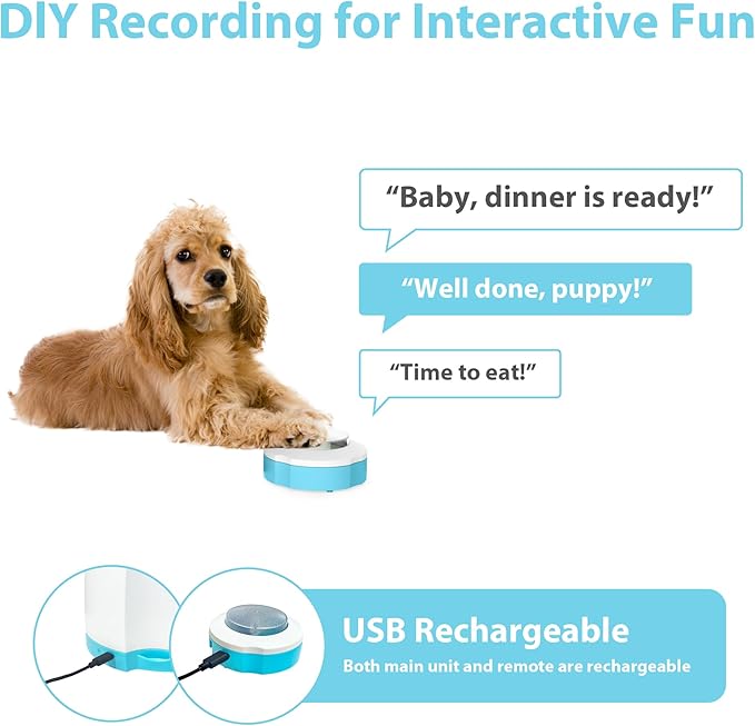PETGEEK Automatic Dog Treat Dispenser, Puzzle Memory Training Activity Toy- IQ Training Dog Button Feeder, Remote Button Treat Dispenser for Dogs (Upgrade Blue)