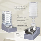 Sfozstra Dog Water Bowl Dispenser: 9L Lagre Automatic Gravity Pet Light Gray Water Dispenser - Stainless Steel Bowl - BPA-Free for Multiple Pets