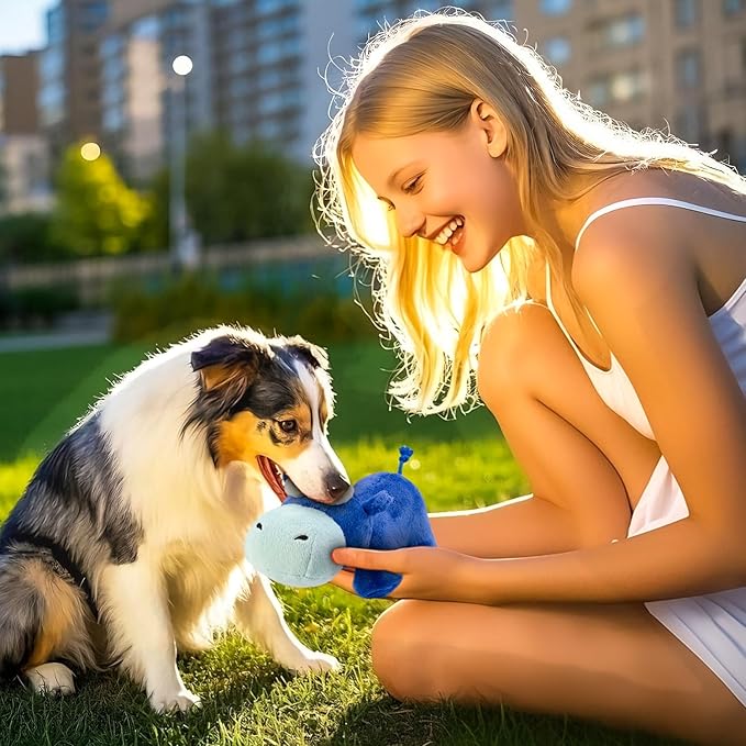 Squeaky Dog Toy Cute Plush Dog Toys Safe Puppy Teething Chewing for Small, Medium, and Large Breed Stuffed Hours of Fun 𝐂𝐮𝐝𝐝𝐥𝐞 𝐁𝐮𝐝𝐝𝐲 𝐟𝐨𝐫 pups-Hippo