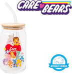 Silver Buffalo Care Bears Heart Cousins Brave Lion Playful Monkey Gentle Lamb Cozy Penguin Lotsa Elephant Bright Raccoon Proud Cat Loyal Dog Treat Pig Swift Rabbit Glass Jar Tumbler w Bamboo Lid, 16oz