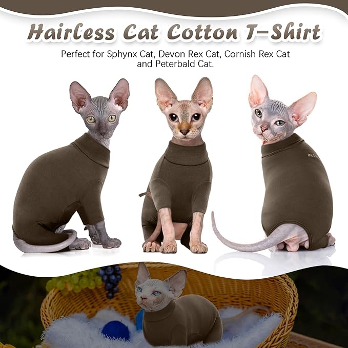 ROZKITCH XS Cat Clothes, Breathable Soft Cat Jumpers for Hairless Cats, Devon Rex, Cornish Rex, Peterbald, Coffee XS