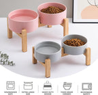 Raised Ceramic Dog Bowl Set - Elevated Dog Bowls with Non Slip Bamboo Stand, Food and Water Bowl Set for Small and Medium Breed Dogs, Pet Bowls, Weighted Dogs Dishes (6'', 2 * 30OZ, Grey)
