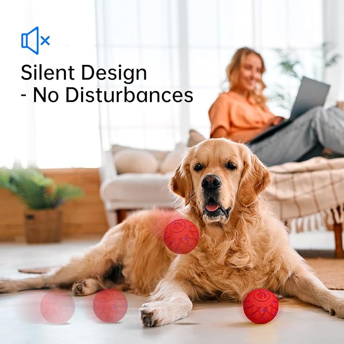 Smart Interactive Dog Toy, Automatic Moving, Bouncing and Stimulation, Silent Foam Material, IP54 Waterproof Rating, Active Rolling,Dog Ball for Medium and Large Dogs,Dog Birthday (Red)