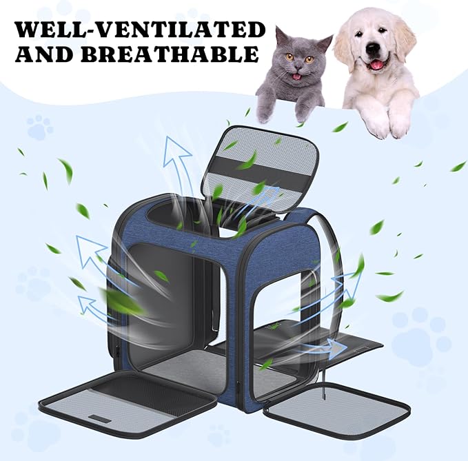 Pawtners Dog Backpack Carrier Dog Carrier with Anti-Scratch Mesh with Great Ventilation, Large Pet Carrier Backpack for Small Dogs & Large Cats, Foldable Designed Pet Backpack Perfect for Travel