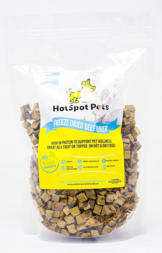 hotspot pets Freeze Dried Beef Liver Treats for Cats & Dogs - 1LB Big Bag- Made in USA,Single Ingredient, All Natural Grain-Free Beef Liver- Perfect for Training, Topper or Reward Snack