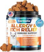 Cat Allergy Relief Chews 200 pcs - Cat Itchy Skin & Paw Licking Relief - Omega 3 & Probiotic for Cats - Anti-Itch Relief for Skin & Coat Health, Immune Support, Seasonal Allergies - Chicken Flavor