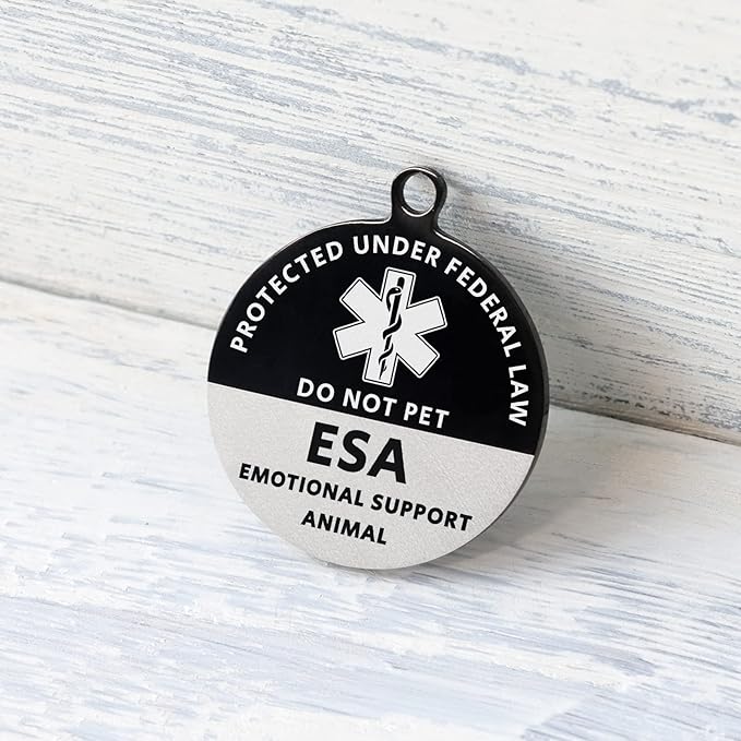 MYLUCKYTAG Emotional Support Animal (ESA) QR Code Stainless Steel Pet ID Tag - Online Profile, Location Alert Email, Digital, Durable Collar Tag - Engraved