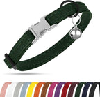 Leather Cat Collar with Buckle and Removable Bell - Non Breakaway Adjustable Soft Safety Small Pet Collars for Girl Boy Cats Kitten (Green)