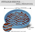 Slow Feeder Dog Bowls, Silicone Food Bowl Anti-Gulping, Pets Puppy Slow Feeder with Suction Cups, Dishwasher Microwave Safe for All Small Medium Dogs, Wave Design Blue