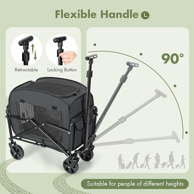Lekereise Extra Large Pet Carrier with Wheels – Soft-Sided Foldable Rolling Cat Carrier for Puppy and Small Medium Dogs Under 30lbs, Stable & Ventilated Travel Crate for Camping and Outdoor, Black