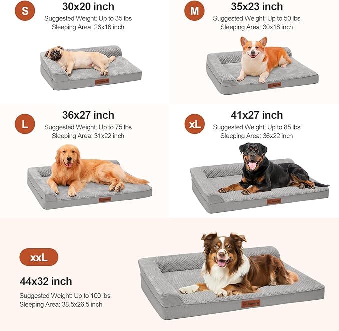 Orthopedic Dog Bed Medium Size Dog, 3 Inch Memory Foam Pet Bed for Small and Medium Dogs, Washable Removable Cover, Nonskid Bottom, Waterproof, 35x23 Inches, M Light Grey