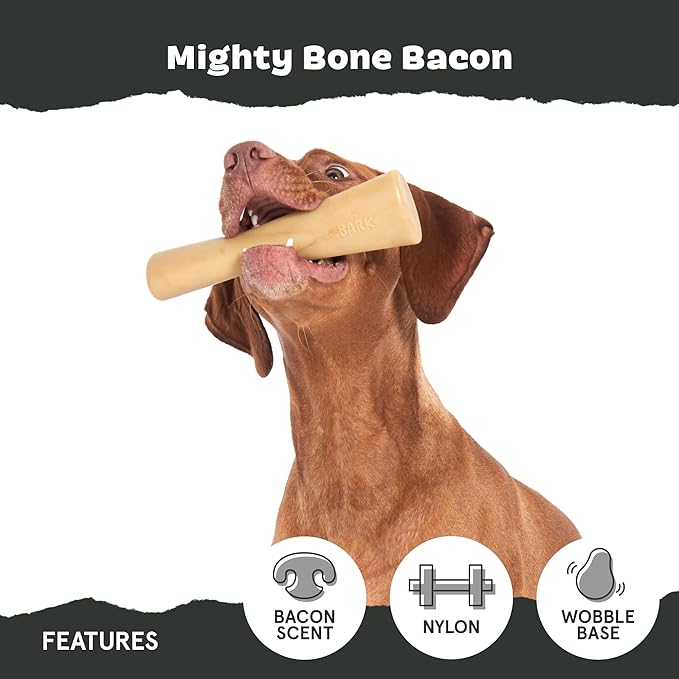 Barkbox Super Chewer Tough Dog Chew Toys for Aggressive Chewers, Dental Stimulating (Bacon Bone - Small)