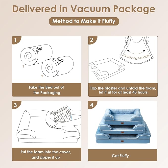 EHEYCIGA Orthopedic Dog Beds for Large Dogs, Waterproof Memory Foam Large Pet Bed with Sides, Non-Slip Bottom and Egg-Crate Foam Dog Couch Bed with Washable Removable Cover, Washed Blue