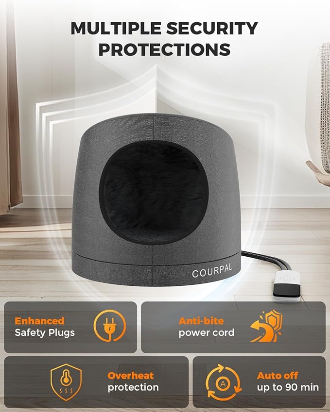 Courpal® Heated Cat Cave Bed for Indoor Cats - Surround Heating Enclosed Round Cat Dome with Adjustable Heating & Timing - Large Warm Cat Hut with FauxFur Lining for Winter Sleep - Up to 18 Lbs