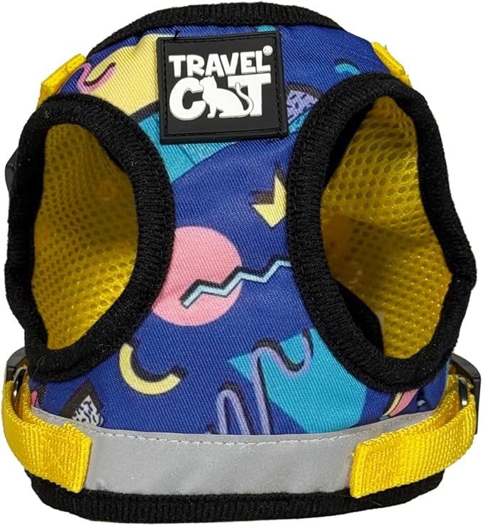 Travel Cat Harness and Leash Set - Adjustable Fit Harness and Reflective Strap - Comfort Walking Vest for Kitten for Outdoor Walking, Hiking (Small, 90s Cat)