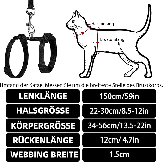 PUPTECK Adjustable Cat Harness and Leash Set Escape Proof Kitten Strap Collar for Walking Travel, Black, M