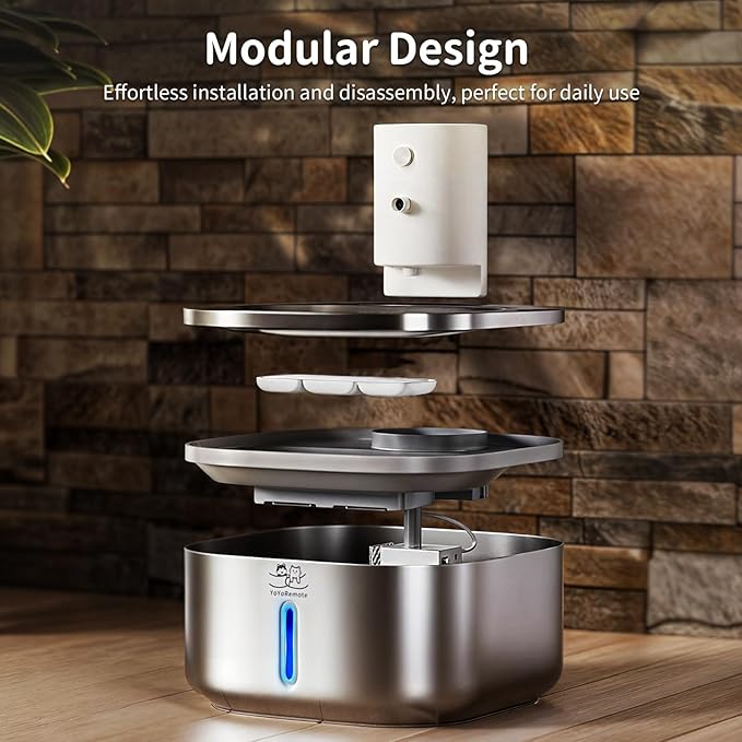 Cordless Cat Water Fountain Stainless Steel: 108 oz/3.2L Water Fountain for Cats Dogs Indoor - Battery Operated Pet Water Fountain Rechargeable - Automatic Cat Water Dispenser with Motion Sensor