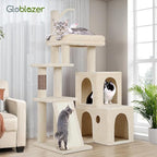 Globlazer F50 Cat Tower for Adult Indoor Cats, 50-inch Heavy Duty Cat Tree for Big Cats, Cat Tree House with Extra-Large Padded Platform, Sisal Scratching Board, 2 Large Condos, Beige