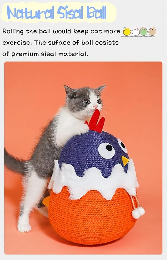 Cat Scratching Post Tall Cat Scratcher with Sisal Rope Ball Vertical Cat Scratch Post Claw Scratchers for Indoor Cats and Kittens Interactive Pet Toy(Tumbler Chicken)