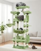 Cat Tree for Indoor Cats Large Adult, 74" Cat Tower with 3 Big Platforms, 2 Baskets, 2 Condos, Multi-Level Cat Scratching Posts, Green GCT030GR