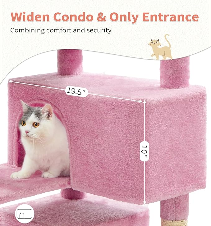 Made4Pets Cat Tree Tower 56" Cat Tower for Indoor Cats Kitten Tree Multi-Level Cat Tree with 2 Condo Furniture Activity Center with Scratching Posts Funny Toys (Pink)