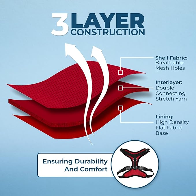 Voyager Escape-Proof Step-in Lock Cat Harness & 5ft Neoprene-Handle Leash Set All-Weather Mesh with Reflective Stitching for Small to Large Cats by Best Pet Supplies, Red/Black Trim, XXS