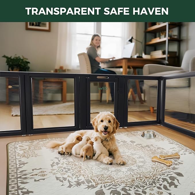 FXW AuraSpace Acrylic Indoor Dog Playpen for Puppies and Small Dogs, 24 Inch, 6 Panels, Black