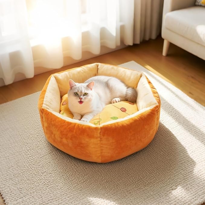 Cute Cat Beds Kitten Beds, Soft Small Dog Beds, Washable Pet Beds for Puppy and Kitty, Funny Pizza Shape, 20 Inch