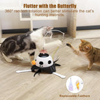 3-in-1 Automatic Cat Toys for Indoor Cats, Fluttering Butterfly, Whack a Mole, Rotating Feather Wand, USB Rechargeable Interactive Feather Toys for Multi-cat Family (Black)