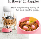 SUPERDESIGN Slow Feeder Dog Bowl 1/2 Cup for Small Medium Breed - Anti-Gulping Healthy Eating Interactive Bloat Stop Alternative Non-Slip Puzzle Cat Food Bowl, Rose Red