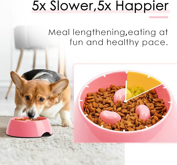SUPERDESIGN Slow Feeder Dog Bowl 1/2 Cup for Small Medium Breed - Anti-Gulping Healthy Eating Interactive Bloat Stop Alternative Non-Slip Puzzle Cat Food Bowl, Rose Red