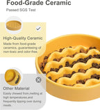 Ceramic Maze Dog Slow Feeder with Non-Slip Silicone Rim – Heavy-Duty Stoneware Bowl with Puzzle Pattern for Bloating & Obesity Prevention (Yellow-M)
