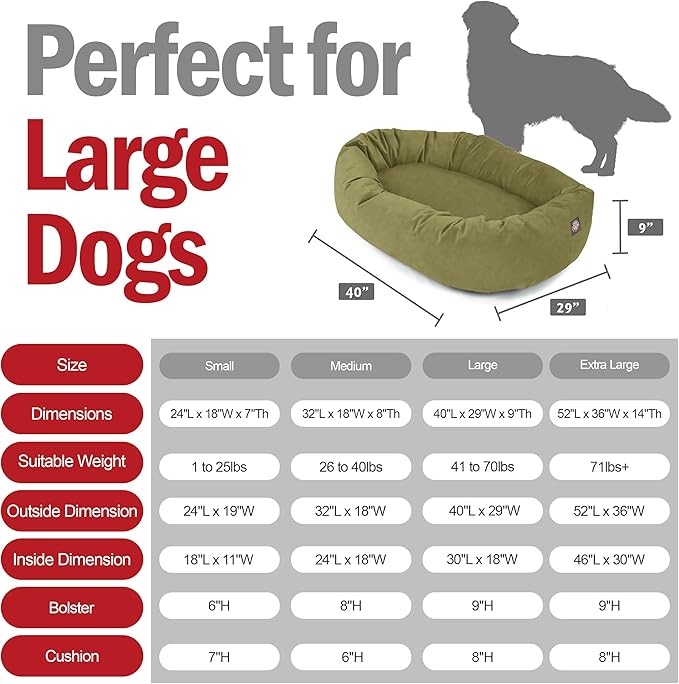 Majestic Pet 40 Inch Suede Calming Dog Bed Washable 40x29x9 (Inch) – Cozy Soft Round Donut Dog Bed with Spine Support for Dogs to Rest Their Head - Pet Bed Large – Sage (2025)