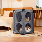 2-Level Cat House&Condo, 2-Story Cat Beds for Indoor Cats, Elevated Cat Cave for Multiple Cats, Outside Cat House, Stable and Easy to Assemble, 15.75'' x 15.75'' x 25.2''inches, Grey