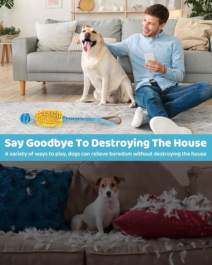 Dog Tug of War Toy, Interactive Chew Toy for Fun and Teeth Cleaning, Soft Nubby-Textured Noodle Plush with Rubber Ball, Dog Rope Toys for Training Small, Medium Large Dogs