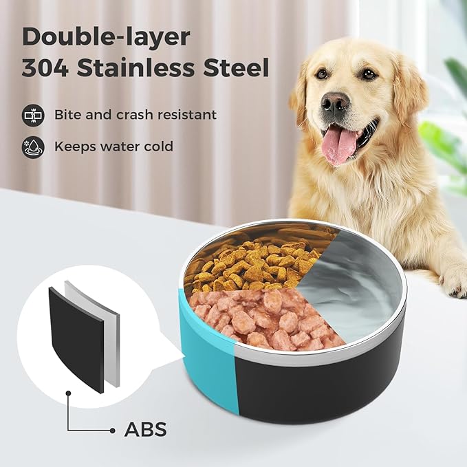 LIHONG Stainless Steel Dog Bowls for Small Medium Sized Dogs Non Slip,Insulated Dog Bowl,Pet Bowl for Food and Water,Rustproof(40oz,Black)