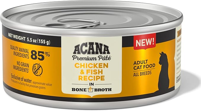 ACANA Premium Pate Wet Cat Food in Bone Broth Chicken + Fish Recipe 5.5oz Cans (12 count)