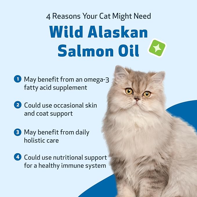 Pet Wellbeing Wild Alaskan Salmon Oil for Cats - Wild-Caught, Cold-Processed, Daily Omega-3 Fish Oil for Healthy Coat and Skin, Joint Mobility and Strength - EPA, DHA - 8 fl oz (236 ml)